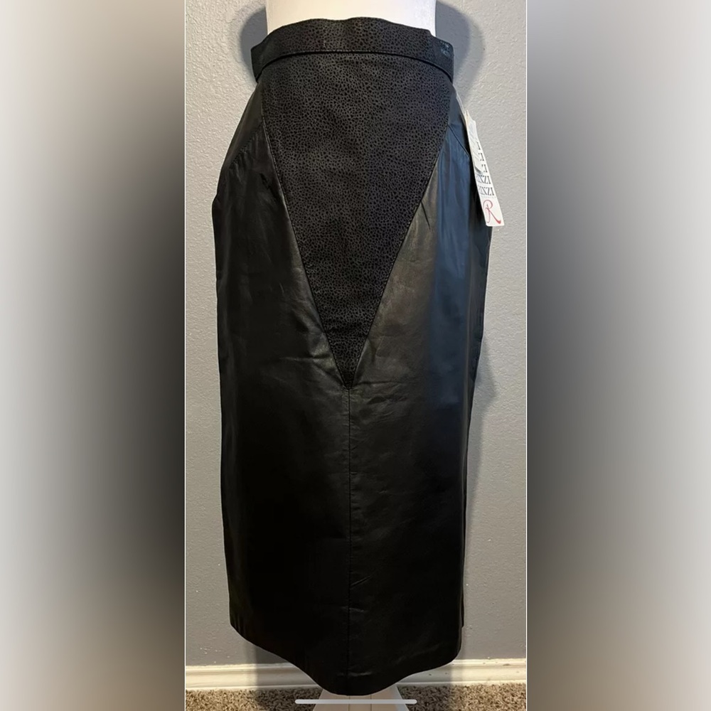 Vtg NWT 80's Rinzi High Waisted Black Leather Pencil Bandage Avant Garde Skirt 9